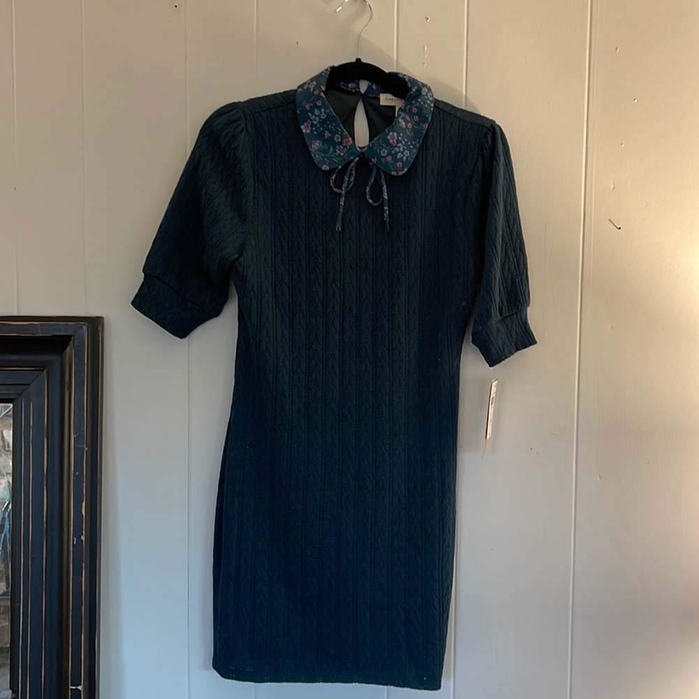 Kingston Grey, green knit , floral collared dress
